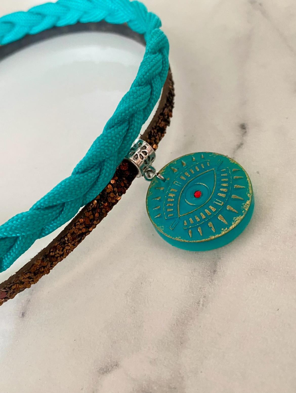 Double Band Choker with Mystic Turquoise Eye Pendant and Sparkling Details.