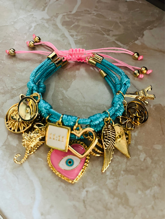 Turquoise Vibora Bracelet Pink Charm Evil Eye Heart