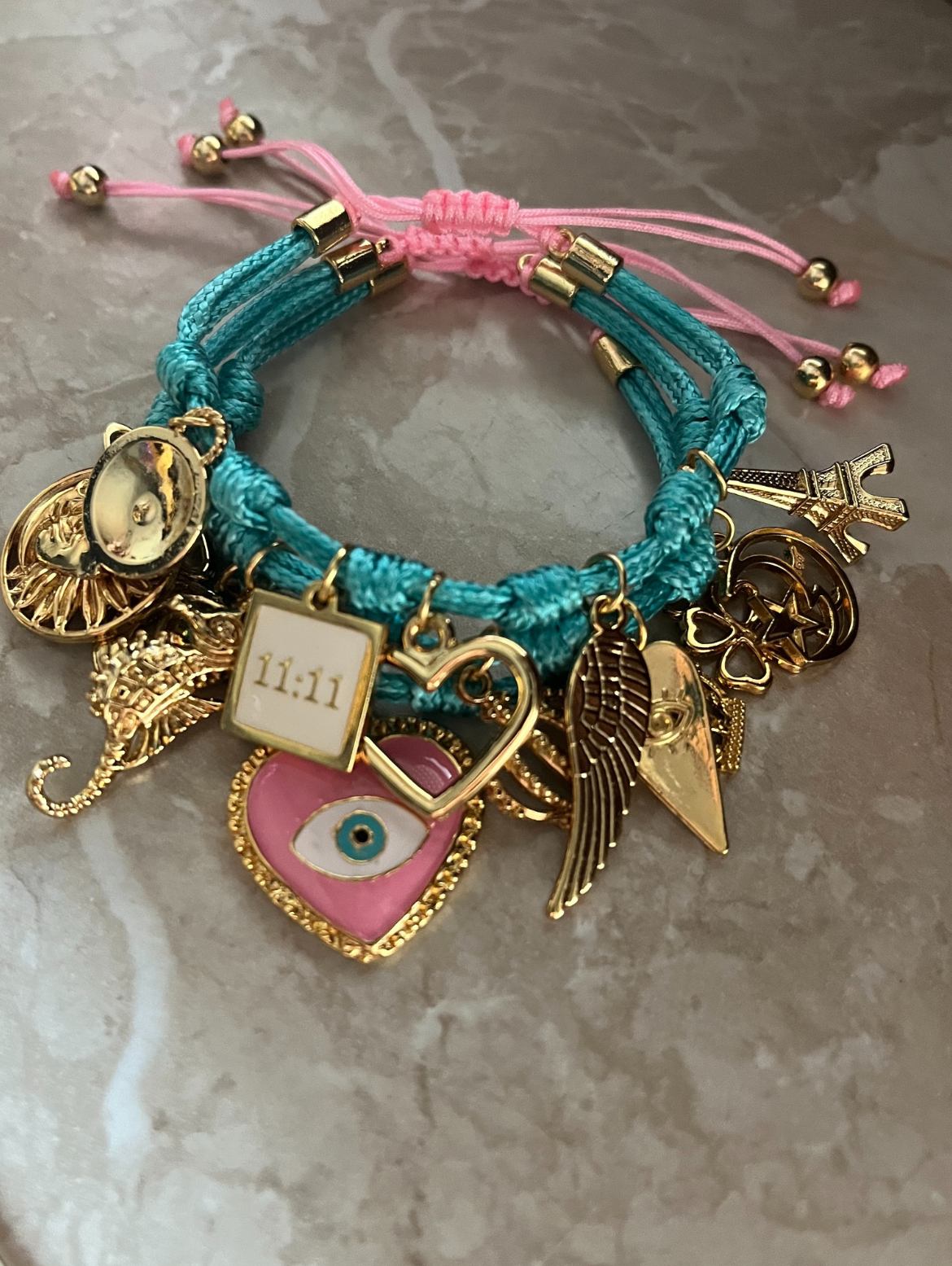 Turquoise Vibora Bracelet Pink Charm Evil Eye Heart