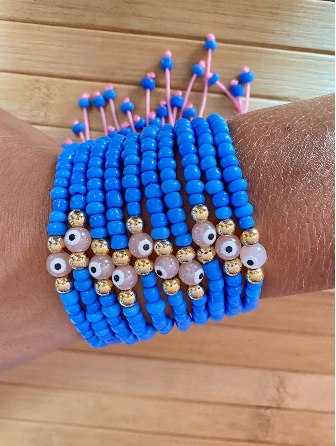 Multi-Strand Vivid Blue Evil Eye Beaded Bracelet