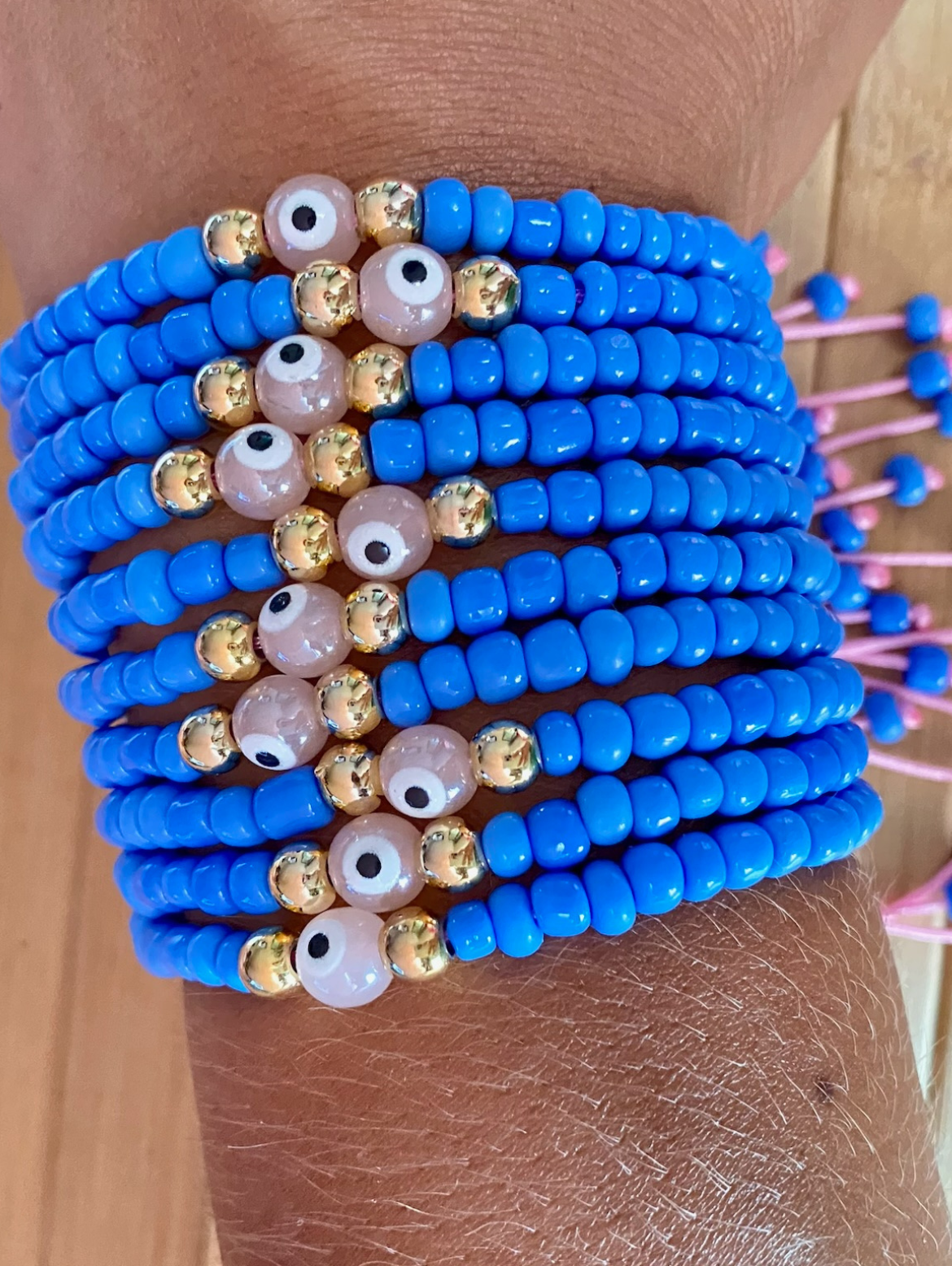 Multi-Strand Vivid Blue Evil Eye Beaded Bracelet