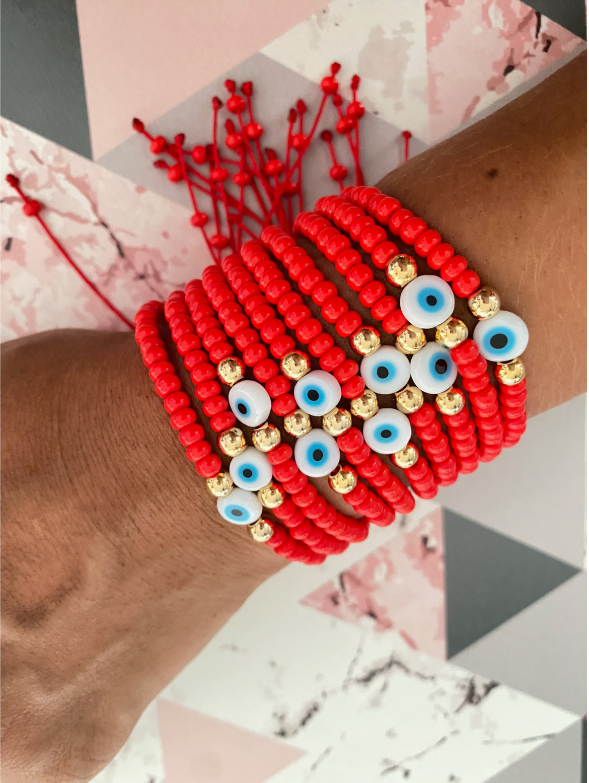 Multi-Strand Red Evil Eye Beaded Bracelet