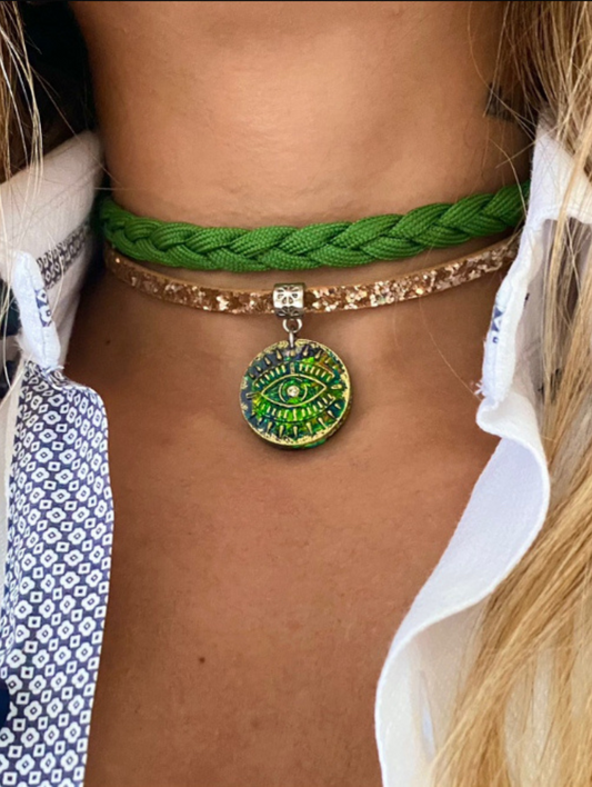 Mystic Green Evil Eye Choker Necklace