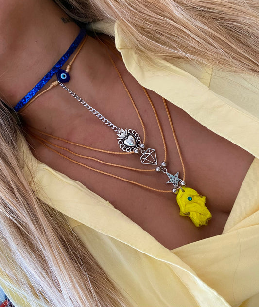 Gargantilla de ojo malvado azul: gargantilla de protección ajustable para mujer, joyería bohemia chic