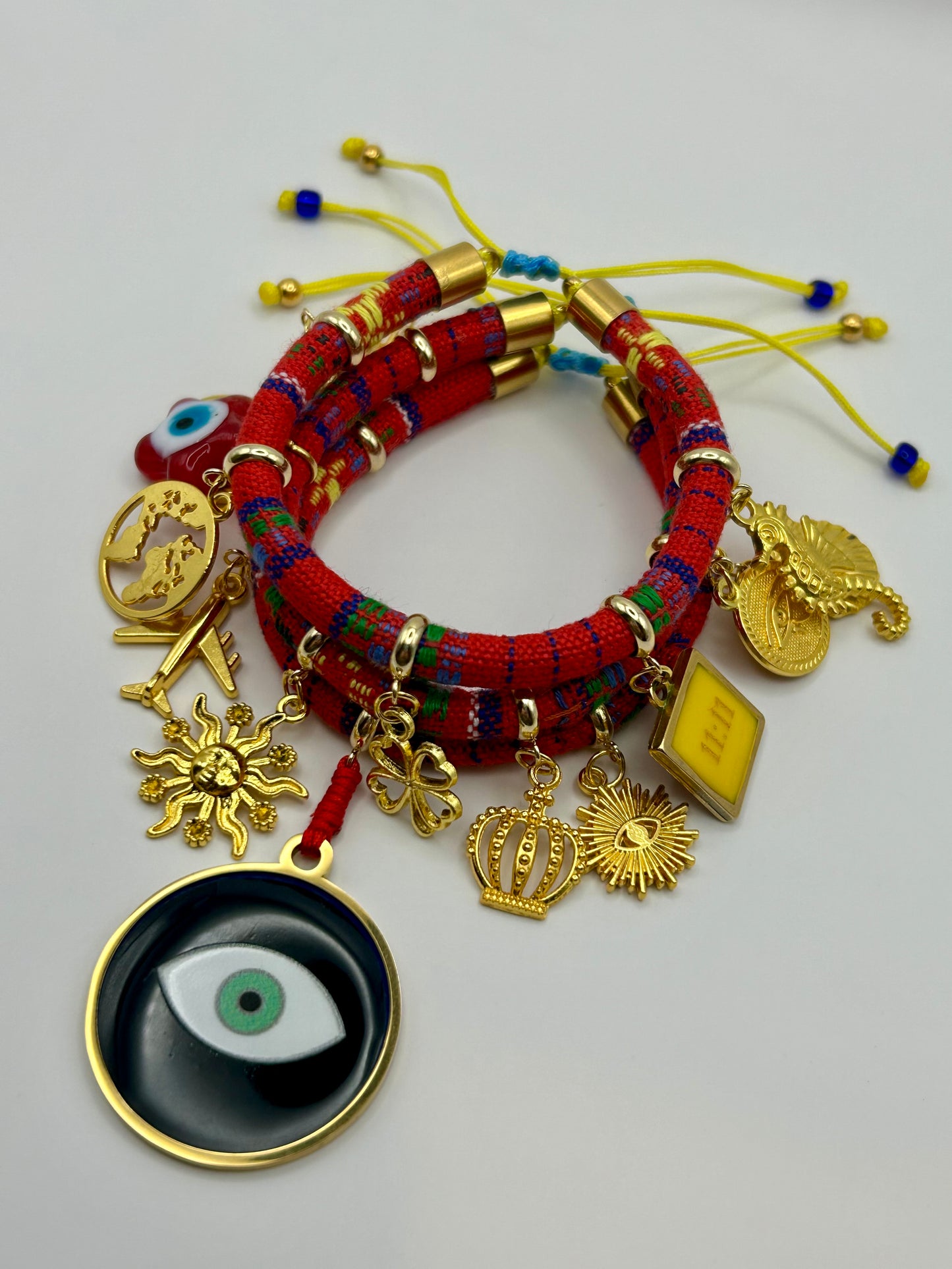 Red Evil Eye Bracelet Handmade – Gold Charms for Protection