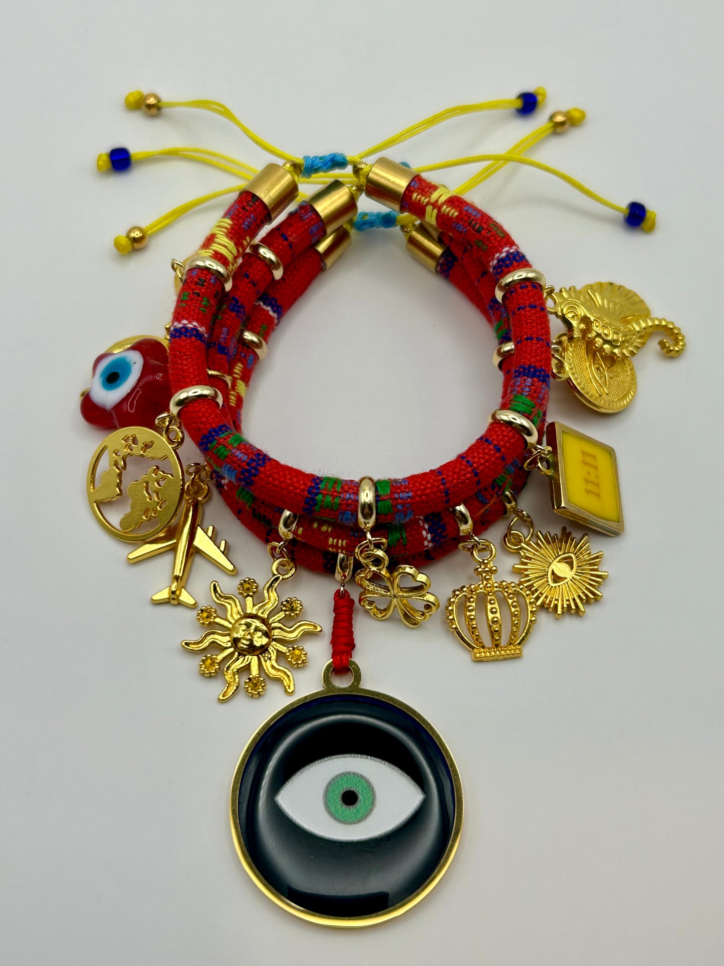 Red Evil Eye Bracelet Handmade – Gold Charms for Protection