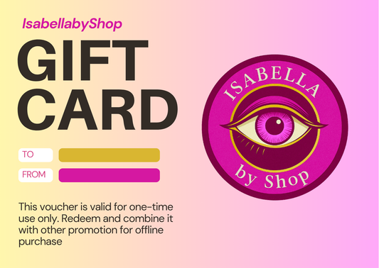 IsabellaByShop gift card in pink and gold bohemian design, available in multiple amounts for any occasion – IsabellaByShop